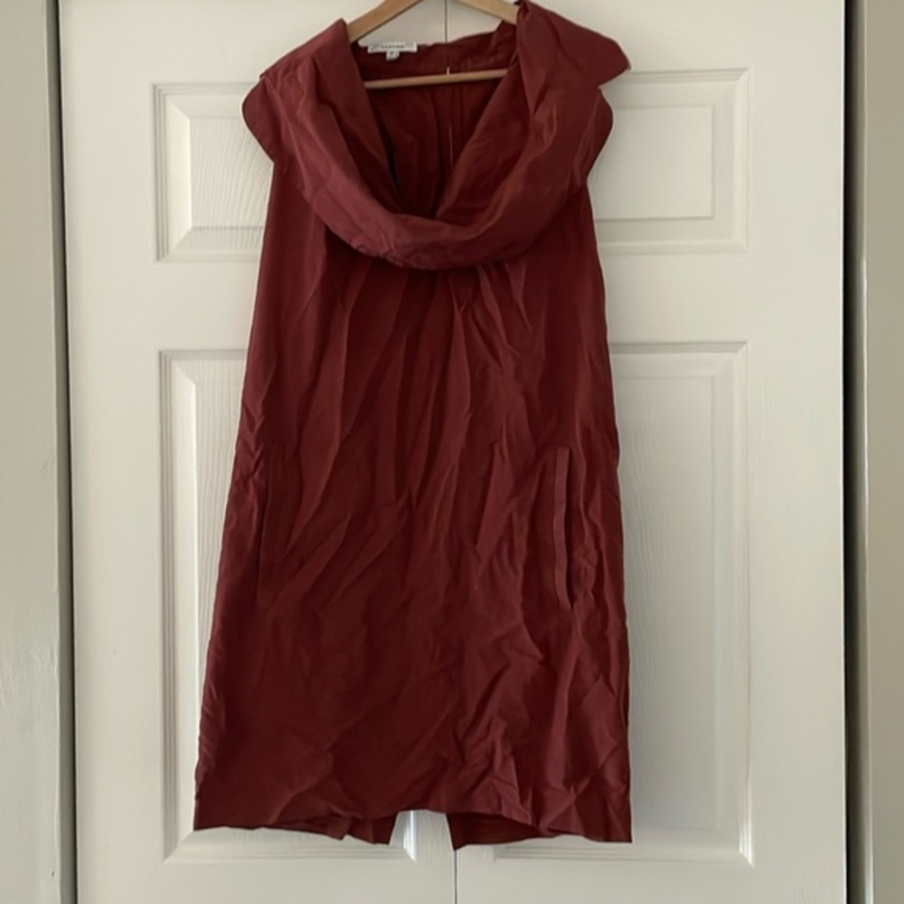 Carven Cowl Neck Sleeveless Dress in Deep Brick Red